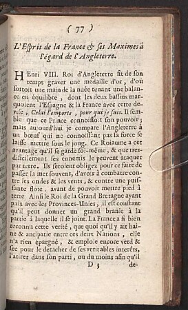 L'Esprit de la France & ses Maximes à l'égard de l'Angeleterre.