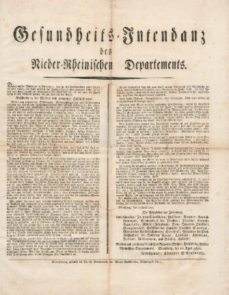 Gesundheits-Intendanz des Nieder-Rheinischen Departements. : Straßburg, den 10. April 1832