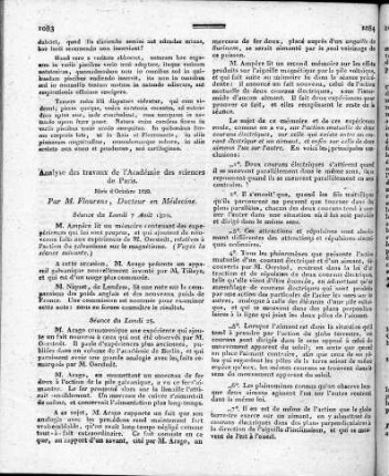 Analyse des travaux de l'Académie des sciences de Paris : Mois d'Octobre 1820