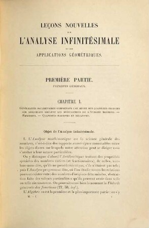 Leçons nouvelles sur l'analyse infinitésimale et ses applications géométriques, 1. Principes généraux