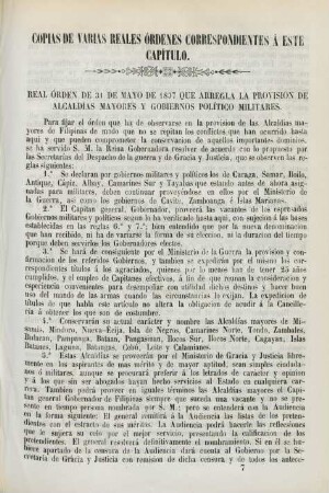 Copias de varias reales órdenes correspondientes á este capítulo
