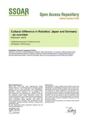Cultural difference in Robotics: Japan and Germany - an overview