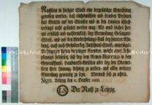 Verordnung des Rates zu Leipzig gegen Bettelei