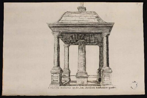 Columna Milliaria in Hr. Joh. Christoph Volckamers garten. - Volkamer, Johann Christoph, Gartenkunst, Meilenstein