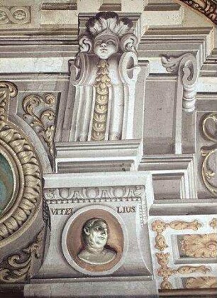 Illusionistische Architektur mit fingierten Reliefs: Allegorien der Künste und Wisenschaften und römische Kaiserporträts