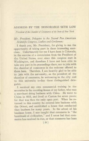 Address by the Honorable Seth Low