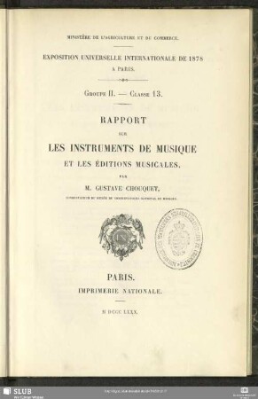 Rapport sur les instruments de musique et les éditions musicales