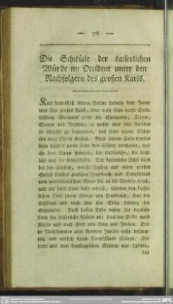 Die Schiksale der kaiserlichen Würde im Occident unter den Nachfolgern des großen Karls