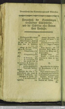 Verzeichniß der Sammlungen verschiedener Schriftsteller, und der Schriften ohne Namen ihrer Verfasser