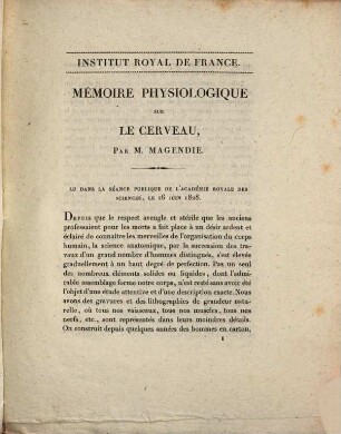 Mémoire physiologique sur le cerveau
