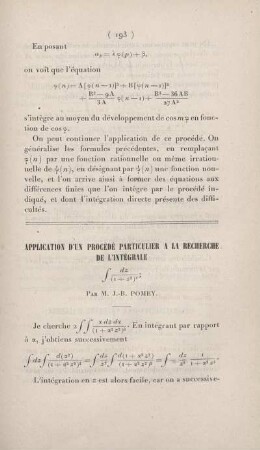 Application d'un procédé particulier a la recherche de l'intégrale.