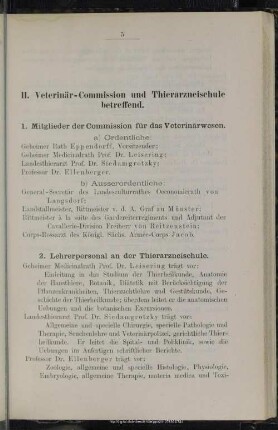II. Veterinär-Commission und Thierarzneischule betreffend