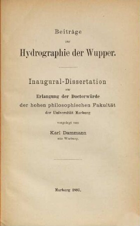 Beiträge zur Hydrographie der Wupper