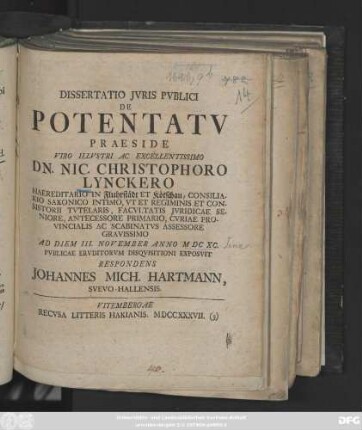Dissertatio Jvris Pvblici De Potentatv