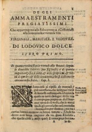De gli ammaestramenti pregiatissimi ... alla Educatione : Libri 3