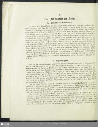 IV. Zur Statistik der Anstalt