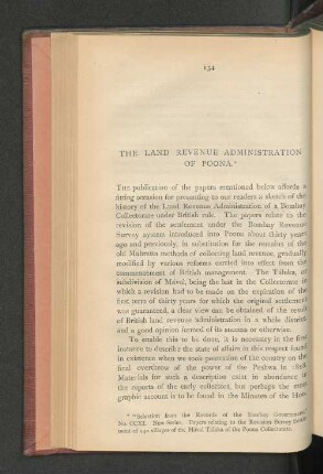 The Land Revenue Administration of Poona.