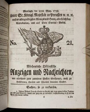 No. 21. Montags, den 22ten May, 1758.