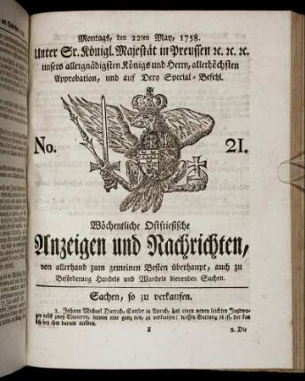 No. 21. Montags, den 22ten May, 1758.