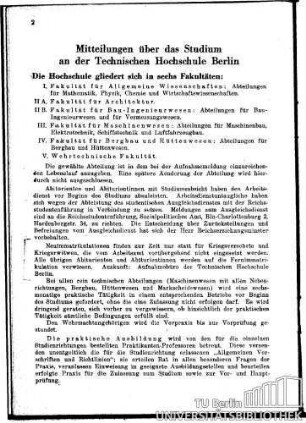 Mitteilungen über das Studium an der Technischen Hochschule