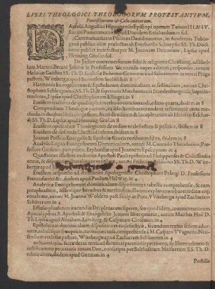 Libri Theologici Theologorum Protestantium, Pontificiorum & Calvinianorum.