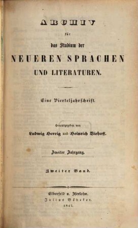 Archiv für das Studium der neueren Sprachen und Literaturen. 2, 2 = Jg. 2. 1847