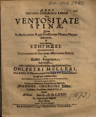 Historia Chirurgica Rarior De Ventositate Spinae