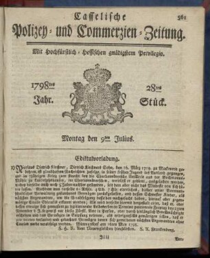 28tes Stueck, Montag den 9ten Julius 1798