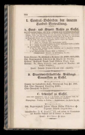 I. Central=Behoerden der inneren Landes=Verwaltung.