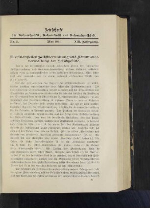 Zur finanziellen Selbstverwaltung und Kommunalverwaltung der Schutzgebiete.