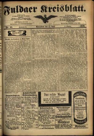Zweite Ausgabe vom Samstag, den 17. April 1909.