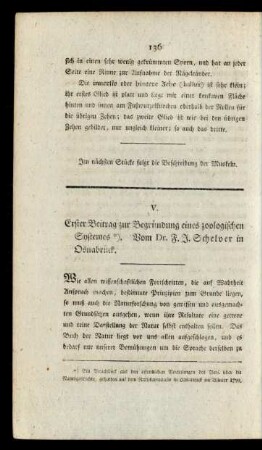 V. Erster Beitrag zur Begründung eines zoologischen Systems. Vom Dr. F. J. Schlever in Osnabrück