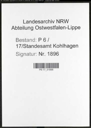 Sterberegister Standesamt Kohlhagen