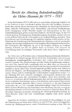 Bericht der Abteilung Bodendenkmalpflege des Helms-Museums für 1979 - 1985