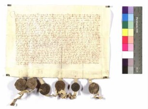 Heinz Berler und Agnes, seine Hausfrau, verkaufen an Kraft von Hohenlohe ihren Teil an der hinteren Burg zu Gabelstein; Siegel: Heinz Berler, Agnes Berler, geb. von Stetten (Fisch), Hans, Ott und Rucker Berler (siehe Weller, HoU/III/S. 194 Nr. 143).