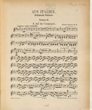 Aus Italien : sinfon. Fantasie (G Dur) für grosses Orchester comp. ; op. 16