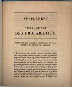 Théorie analytique des probabilités. [2,3], Supplément a la théorie analytique des probabilités
