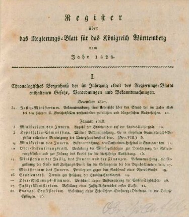 Register über das Regierungs-Blatt für das Königreich Württemberg vom Jahr 1828