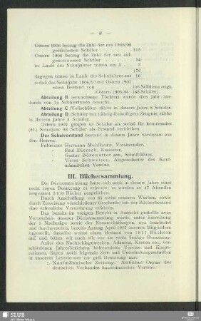 III. Büchersammlung