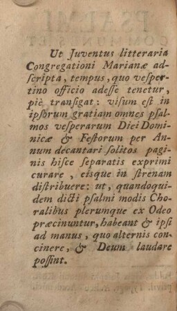 Ut Juventus litteraria Congregationi Marianæ adscripta, tempus, quo vespertino officio adesse tenetur...