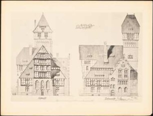 Mittelalterliches Amtshaus: Rückansicht, Seitenansicht (aus: Drucke von Seminararbeiten der Königlich Technischen Hochschule Berlin, Bd. I)