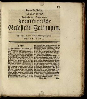 LXXXItes Stück Dienstags, den 8. October 1765. - XCtes Stück Freytags, den 8. November 1765.