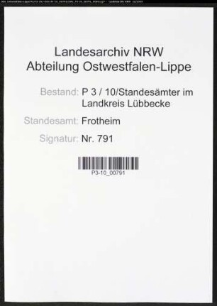 Sterberegister Standesamt Frotheim