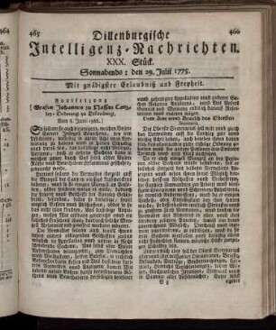 Sonnabends: den 29. Julii 1775.