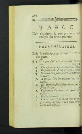 Table des chapitre & paragraphes, ou analyse du tome premier.