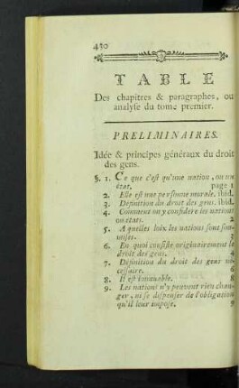 Table des chapitre & paragraphes, ou analyse du tome premier.