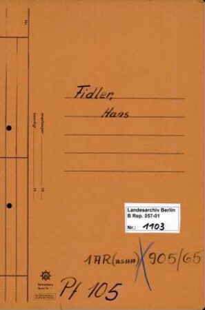 Personenheft Hans Fiedler (*31.08.1913), SS-Untersturmführer