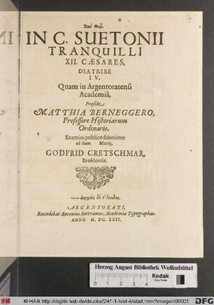 In C. Suetonii Tranquilli XII. Caesares, Diatribe IV.