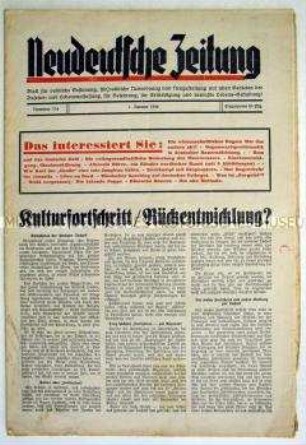 Völkische Wochenzeitung "Neudeutsche Zeitung" u.a. mit einer Beilage über Albrecht Dürer als "Künder nordischer Kunst"
