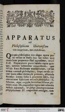 Apparatus ad Philosophiam Universam tum exegeticam, tum dialecticam